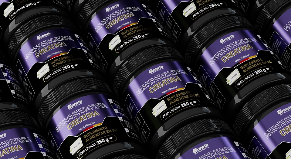 Creatinas Creapure de 250 g Growth Suplementos, uma do lado da outra