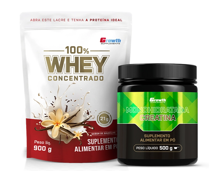 Foto do produto KIT 100% WHEY PROTEIN CONCENTRADO 900G E CREATINA MONOHIDRATADA 500G