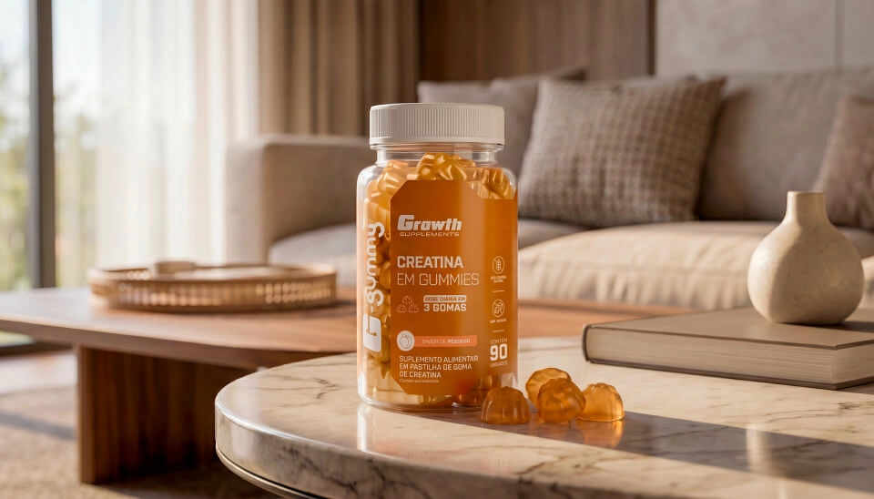 IMAGEM ILUSTRATIVA - 90 UNIDADES DE CREATINA EM GUMMIES SOBRE MESA - GROWTH SUPPLEMENTS